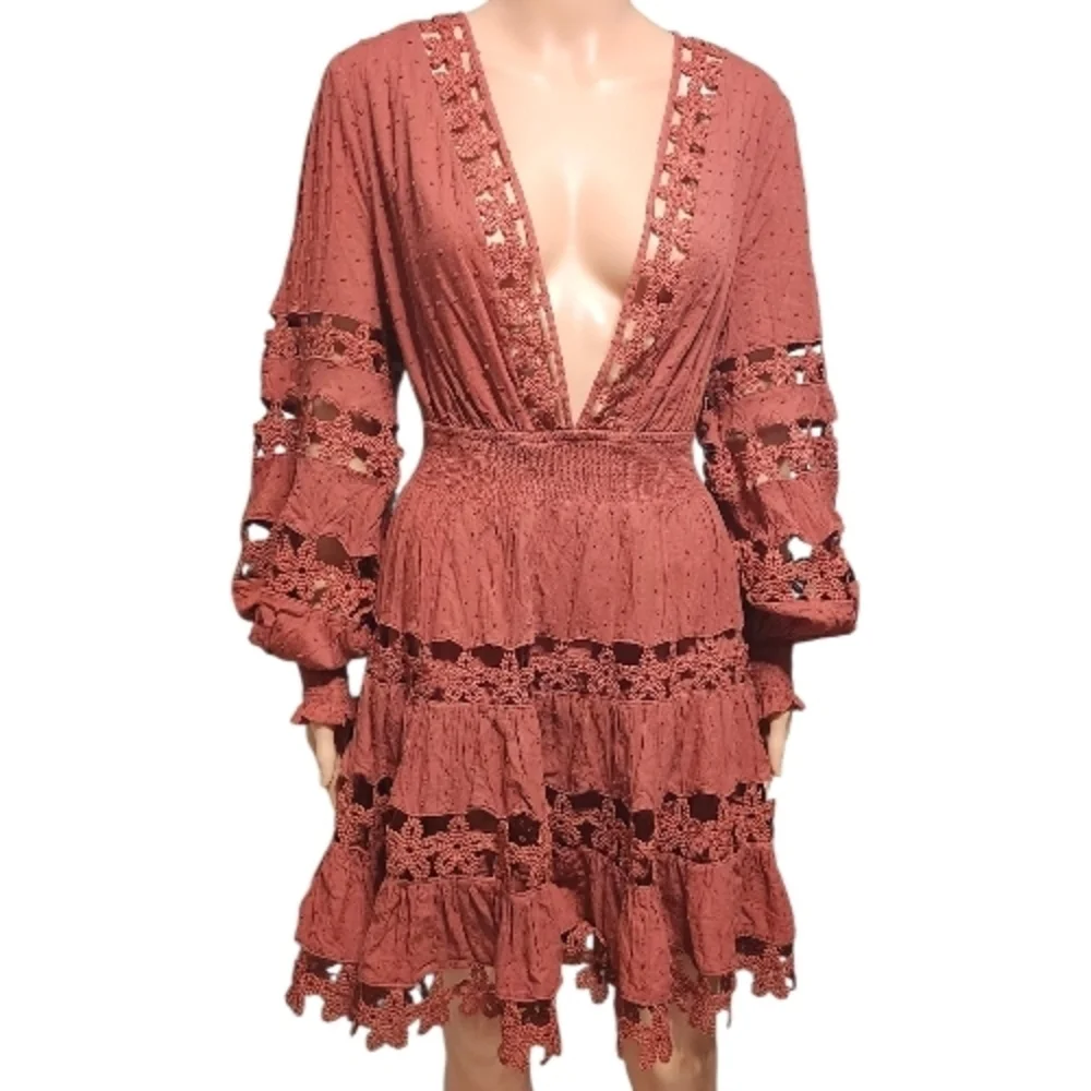 L'ATISTE Deep V-Neck Rust Dress - Picture 5 of 9